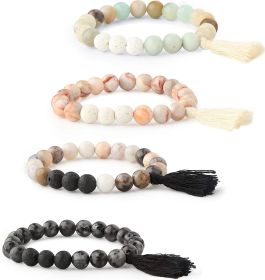4pcs Essential Oil Diffuser Bead Bracelets for Women Girls Semi-Precious Gemstone Stretch Tassel Bracelet Lava Stone Bracelets