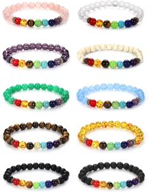 Bracelets 10Pcs 8mm Beaded Bracelets for Women Men Natural Lava Rock 7 Chakra Healing Stone Bracelets Yoga Energy Protection Gift Anxiety Bracele