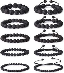 10Pcs Lava Bead Bracelets for Men Women Natural Stone Essential Oil Diffuser Yoga Bracelet Elastic Adjustable Braided Rope