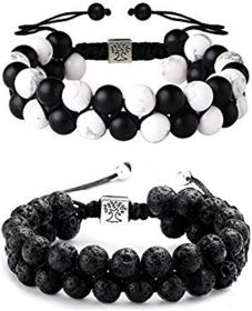 Essential Oil Bracelet for Men Lava Rock White Frosted Beads Bracelet Perfume Diffuser Adjustable